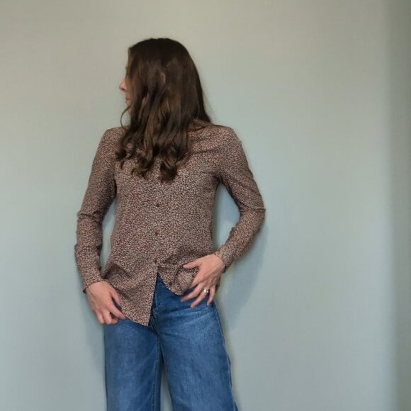 RW&CO Pink Feather Blouse S Romantic Collared - Picture 1 of 4